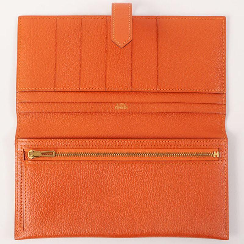 Women's Hermes 2003 Made Bearn Classic Orange Wallet