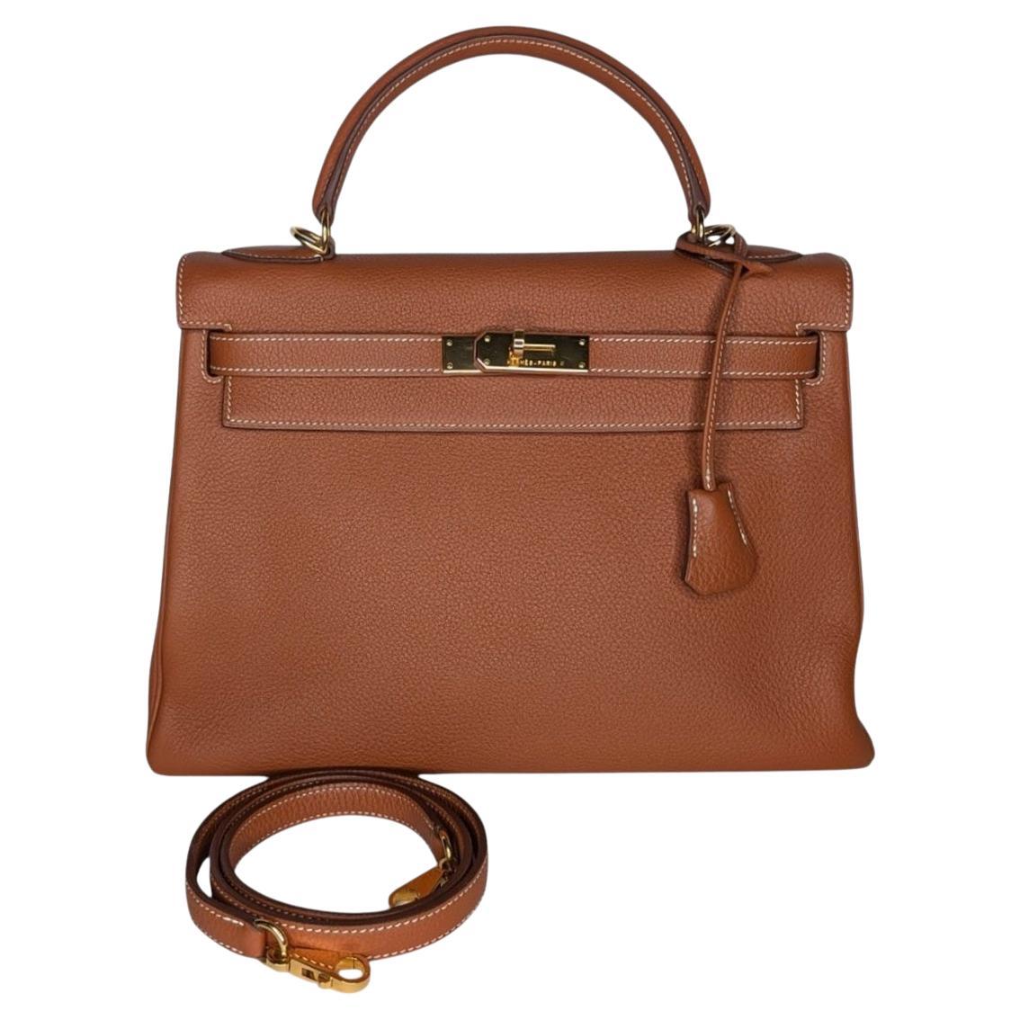 Hermès 2004 Or Taurillion Clemence Kelly Retourne 28 Cartable en vente