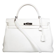 Hermès 2004 Kelly 35 White Clemence Leather Bag