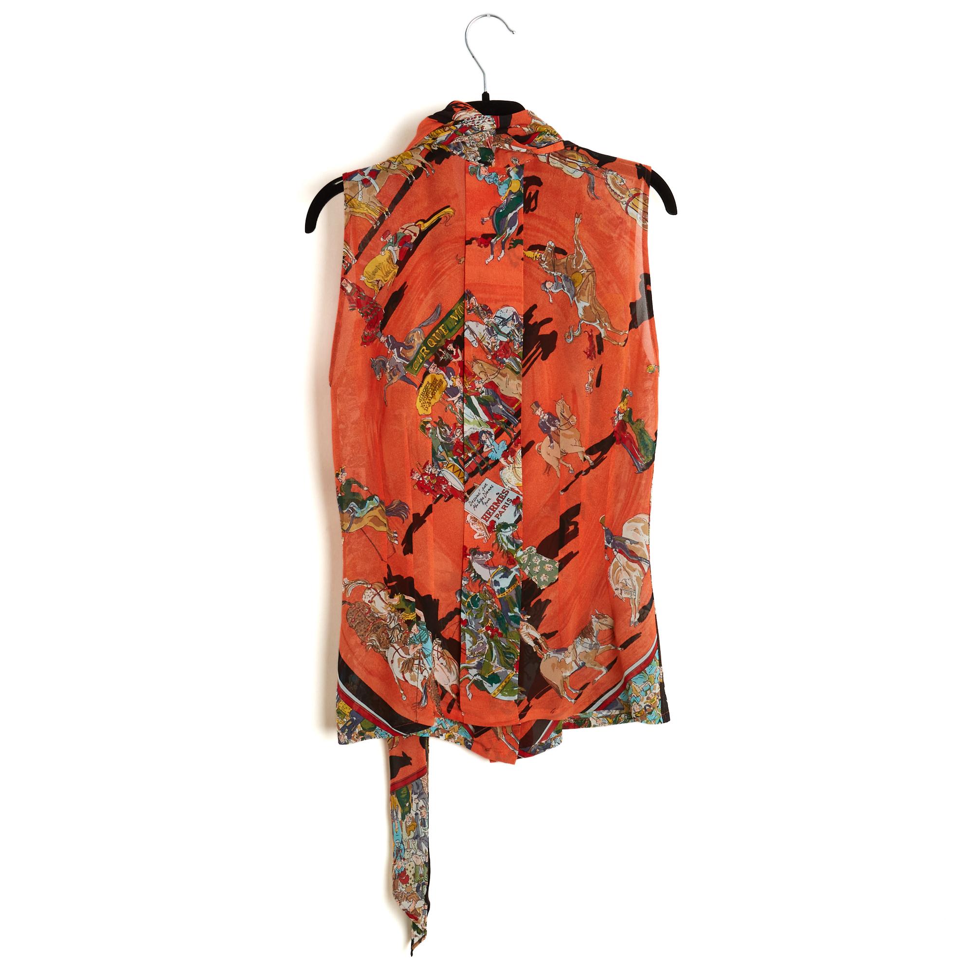 Hermès 2004 Top Lavalliere FR34 Cirque Molier Silk Crepe Blouse UK6 US4 Hermes For Sale 2