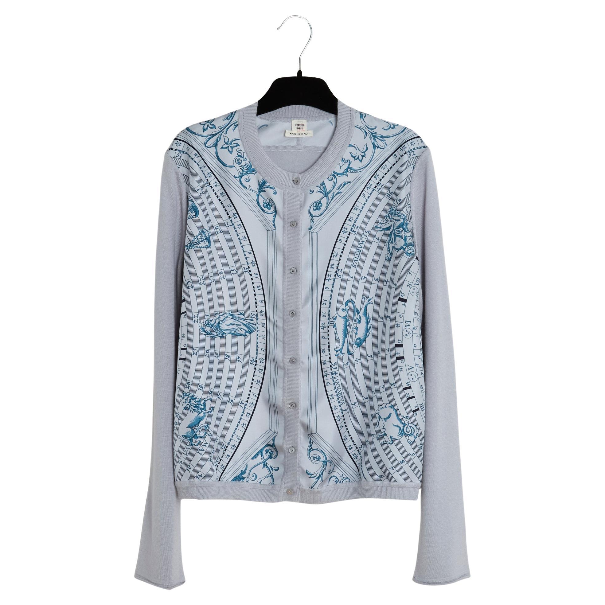 Hermès 2005 Astrologie FR40 Grey Silk Dies et Hore Cardigan UK12 US10 Hermes For Sale