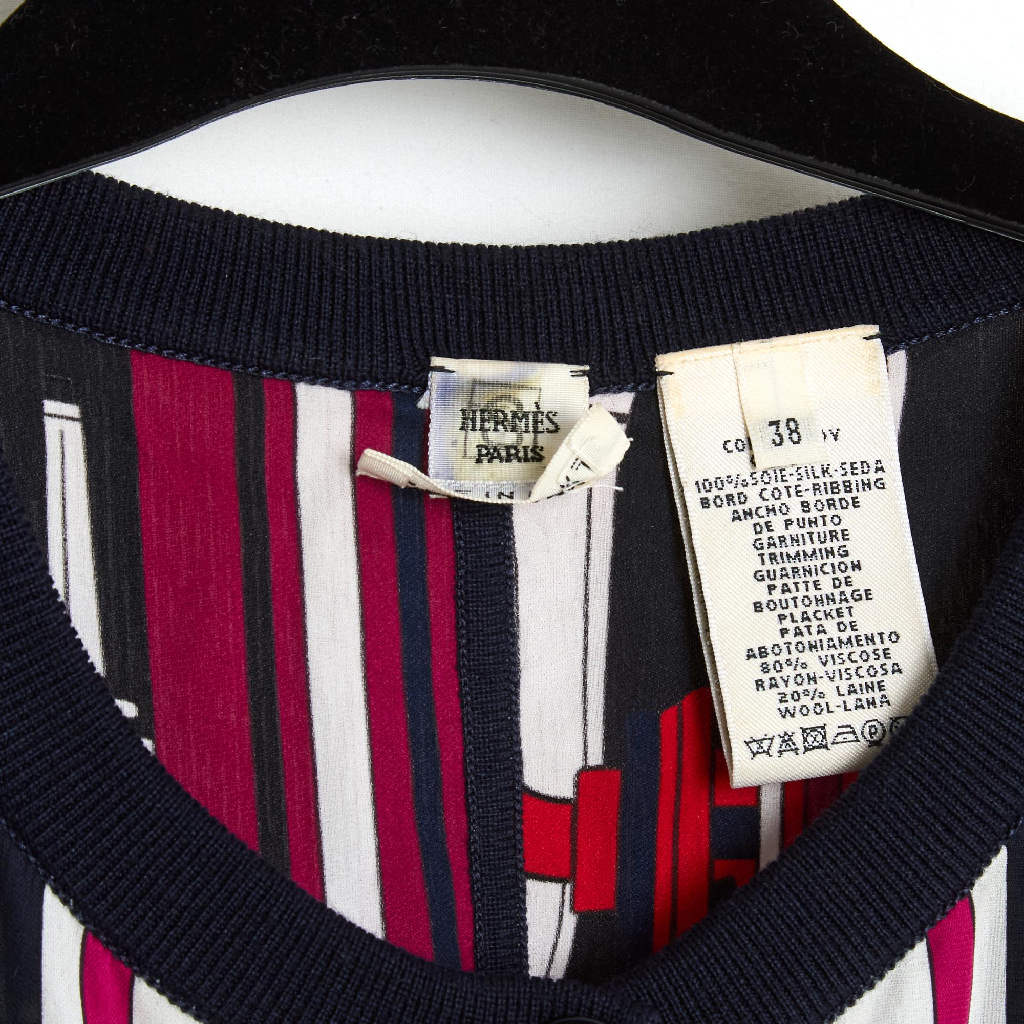 Black Hermes 2005 Top Les Coupes FR38 Navy Pink Silk Crepe Top Vest UK10 US8 Hermès