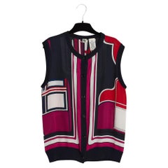 Hermes 2005 Top Les Coupes FR38 Navy Rosa Seide Crepe Top Weste UK10 US8 Hermès