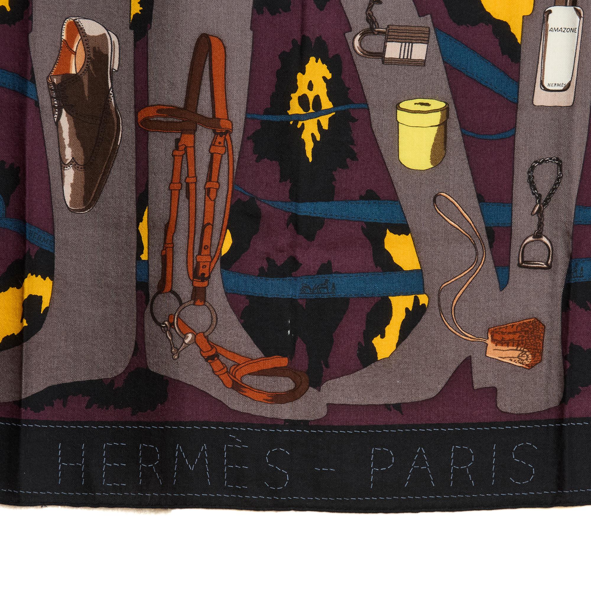 Black Hermès 2006 Carré 140 Monsieur Madame Cashmere Shawl Hermes carre For Sale