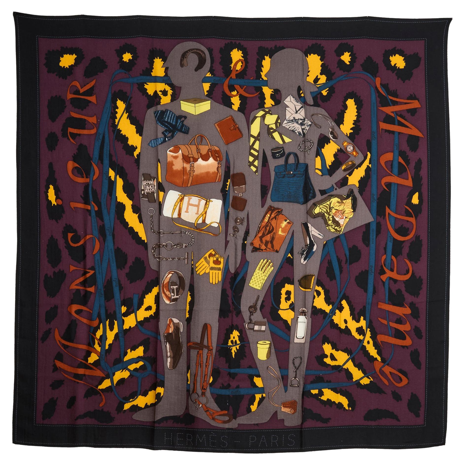 Hermès 2006 Carré 140 Monsieur Madame Cashmere Shawl Hermes carre For Sale