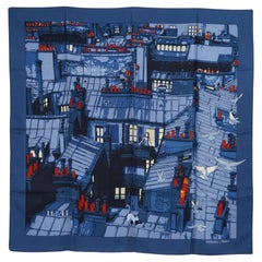 Hermès 2006 Foulard Carre 90 Les toits de Paris Navy Silk Twill Scarf Hermes