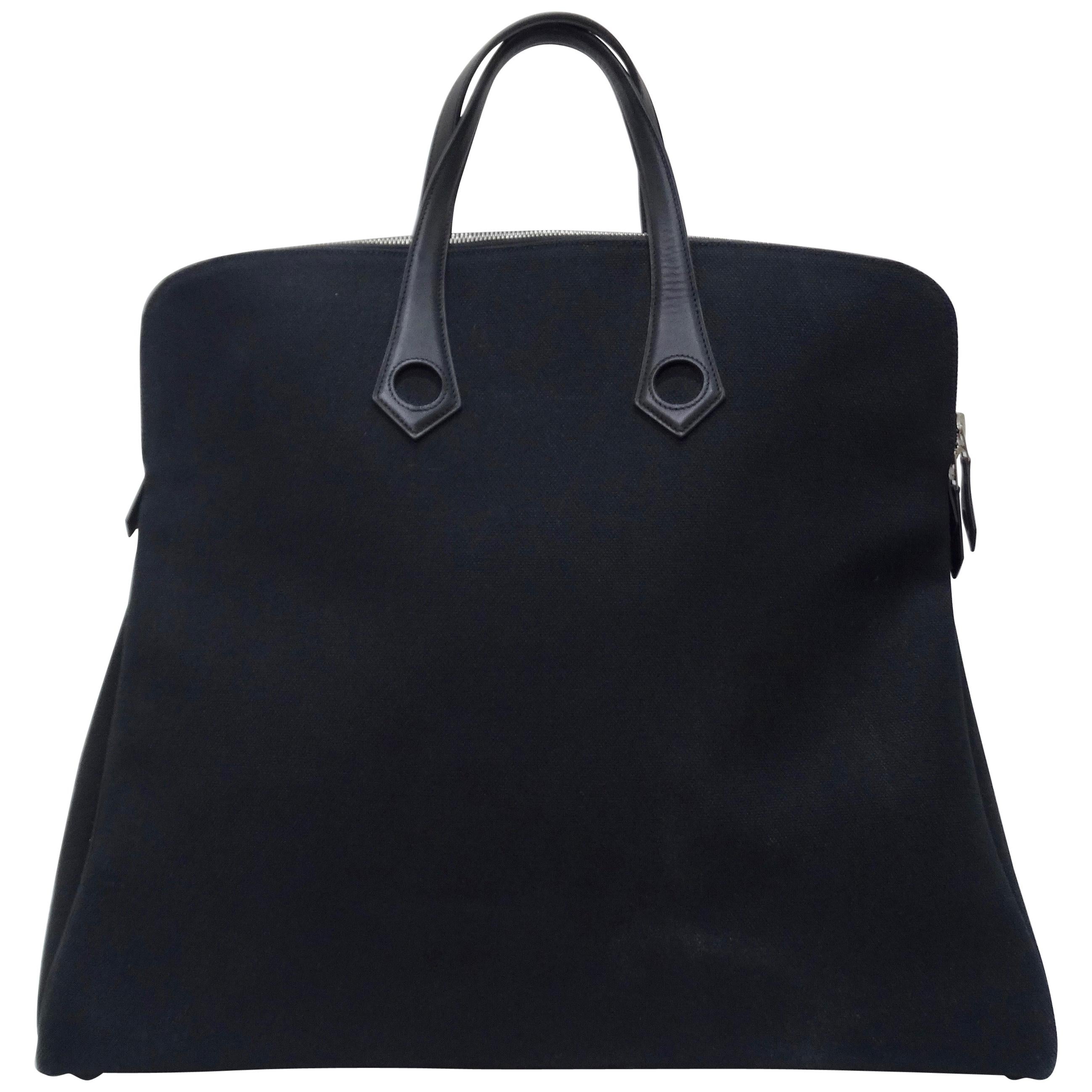 Hermés 2006 Large Black Canvas Travel Tote 