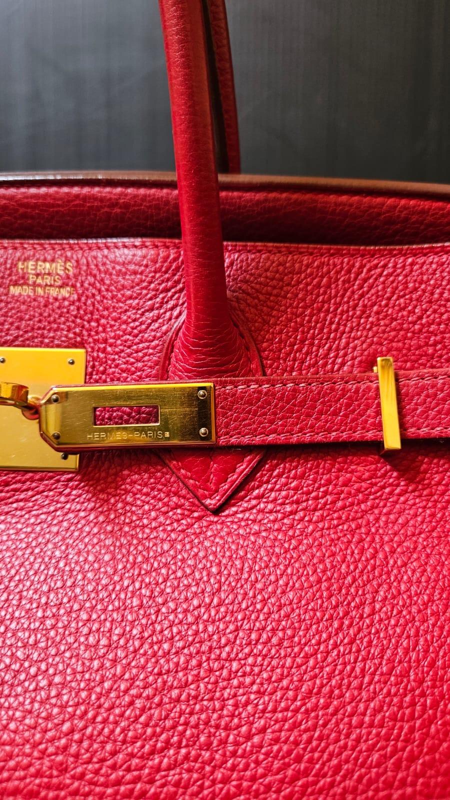 Hermes 2006 Togo Rouge Garance Birkin 35 Bag 10