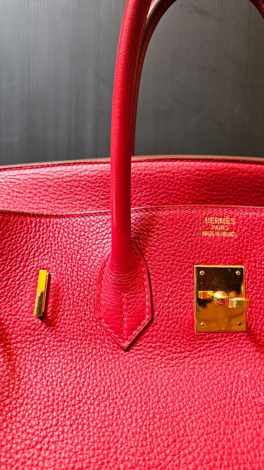 Women's or Men's Hermes 2006 Togo Rouge Garance Birkin 35 Bag