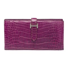 Hermès 2008 Amethyst Crocodile Béarn Wallet with Palladium Hardware