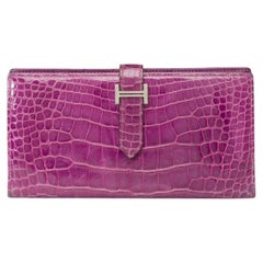 Hermès 2008 Amethyst Crocodile Béarn Wallet with Palladium Hardware