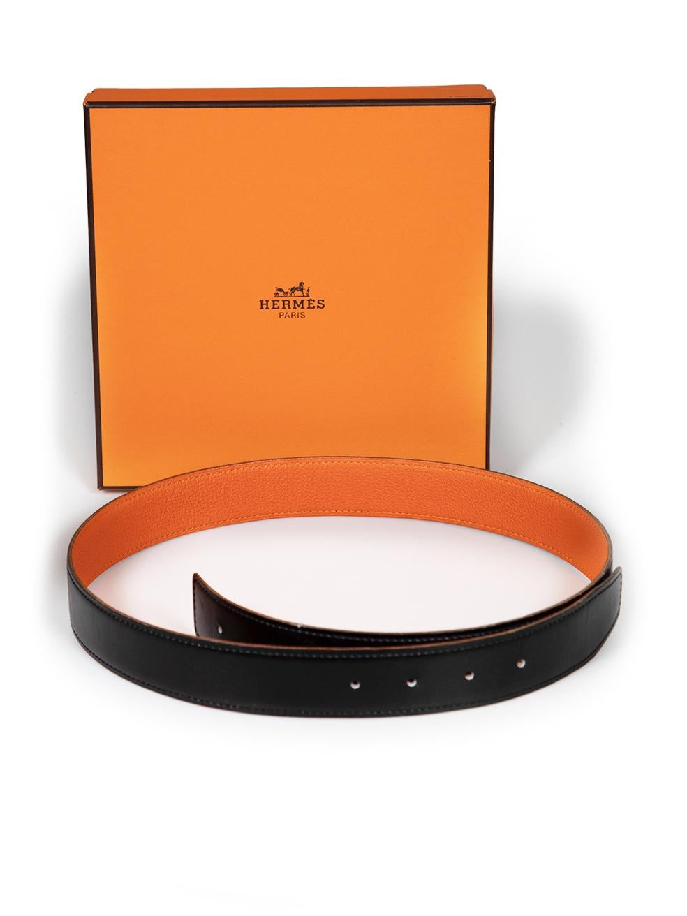 Hermès 2008 Bracelet de ceinture en cuir noir et orange en vente 3