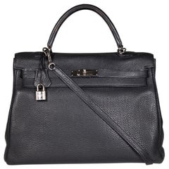 Hermès 2009 Black Leather Kelly 35 Retourne Noir Veau Togo PHW