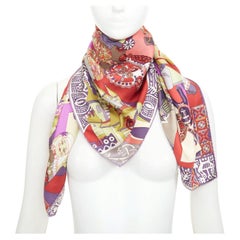 HERMES 2009 Zabavushka: sciarpa quadrata in seta multicolore con stampa ispirata ai giocattoli popolari russi, 90 cm