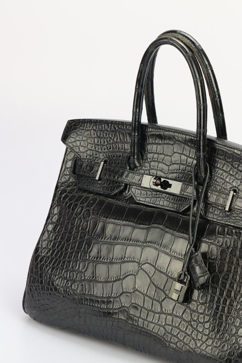 Hermès 2010 Birkin 35cm So Black Matte Alligator Bag In Good Condition For Sale In London, GB