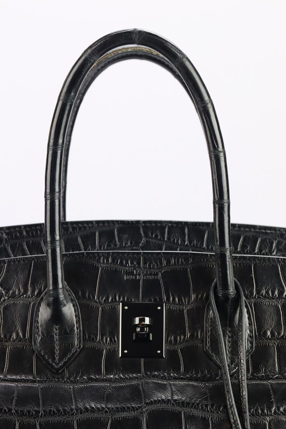 Hermès 2010 Birkin 35cm So Black Matte Alligator Bag en vente 5