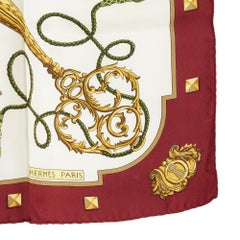 Hermès 2010 Foulard Carré 90 Les Cles Ecru Burgundy Silk Carre Scarf Hermes