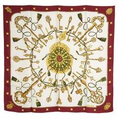 Hermès 2010 Foulard Carré 90 Les Cles Crudo Borgoña Bufanda Carre Seda Hermes