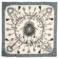 Hermès 2010 Foulard Carré 90 Les Cles Pañuelo de Seda Crudo Gris Hermes