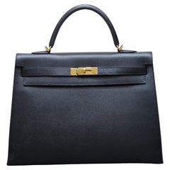 Hermes 2010 Kelly 35 Black Epsom Sellier GHW Bag