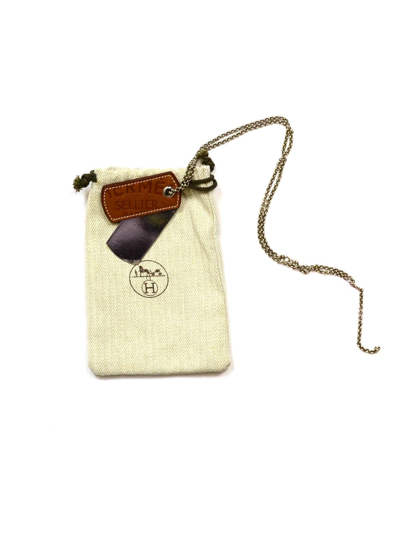 Hermes 2010 Leather & Palladium Dog Tag Necklace In Excellent Condition In New York, NY