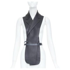 HERMES 2010 Runway leather wrap backless tuxedo gilet waist vest FR42 XL