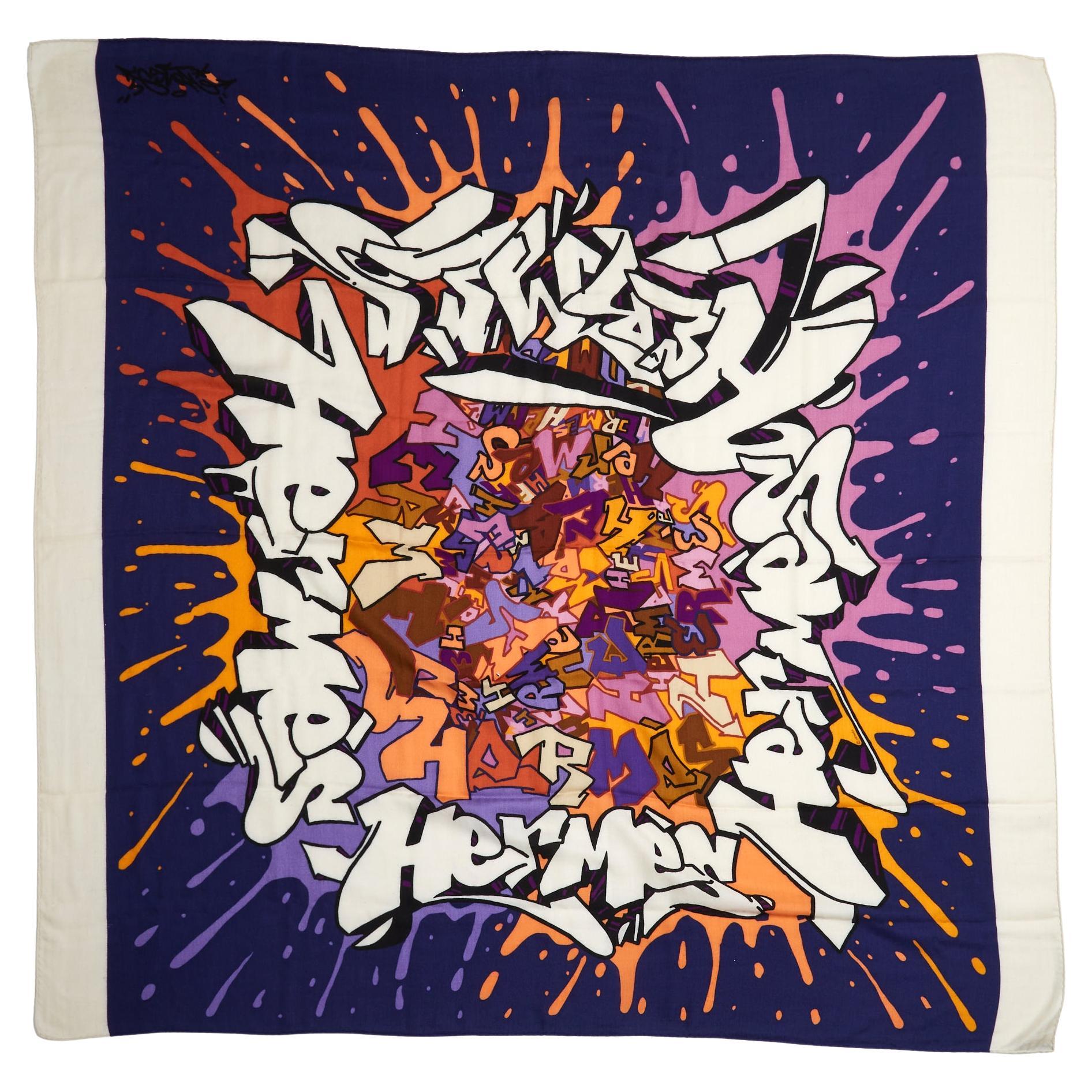 Hermès 2011 Carré 140 Graffiti Kongo Ecru Cashmere Silk Scarf Shawl Carre Hermes