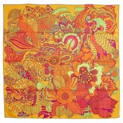 Hermès 2011 Foulard Carré 90 Fleurs d indienne Lime red blue Silk Scarf Hermes