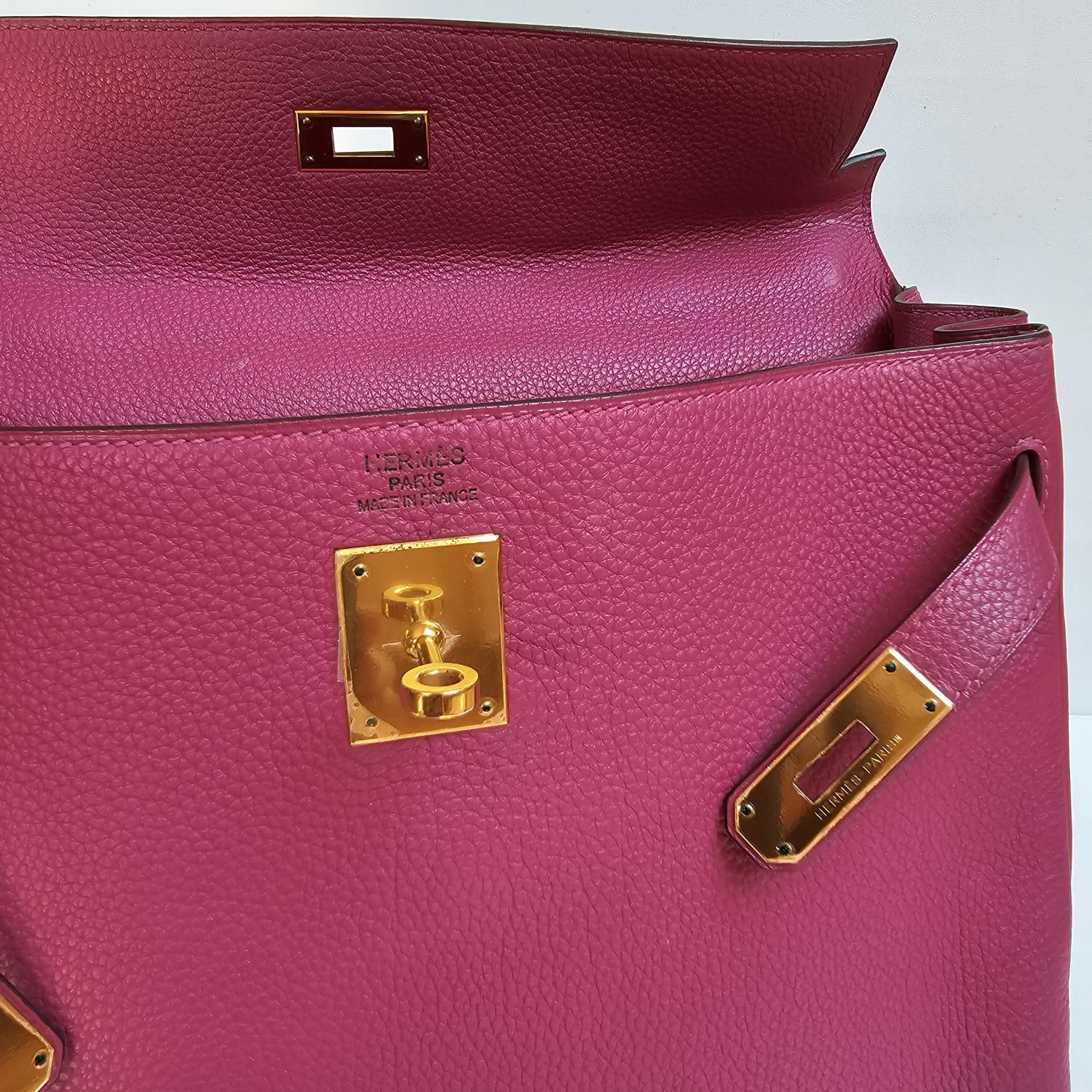 Hermes 2011 Kelly 35 Togo Purple Tosca Bag GHW For Sale 12