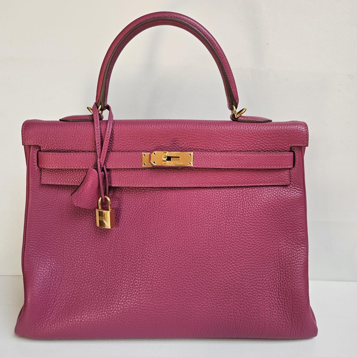 Brown Hermes 2011 Kelly 35 Togo Purple Tosca Bag GHW For Sale