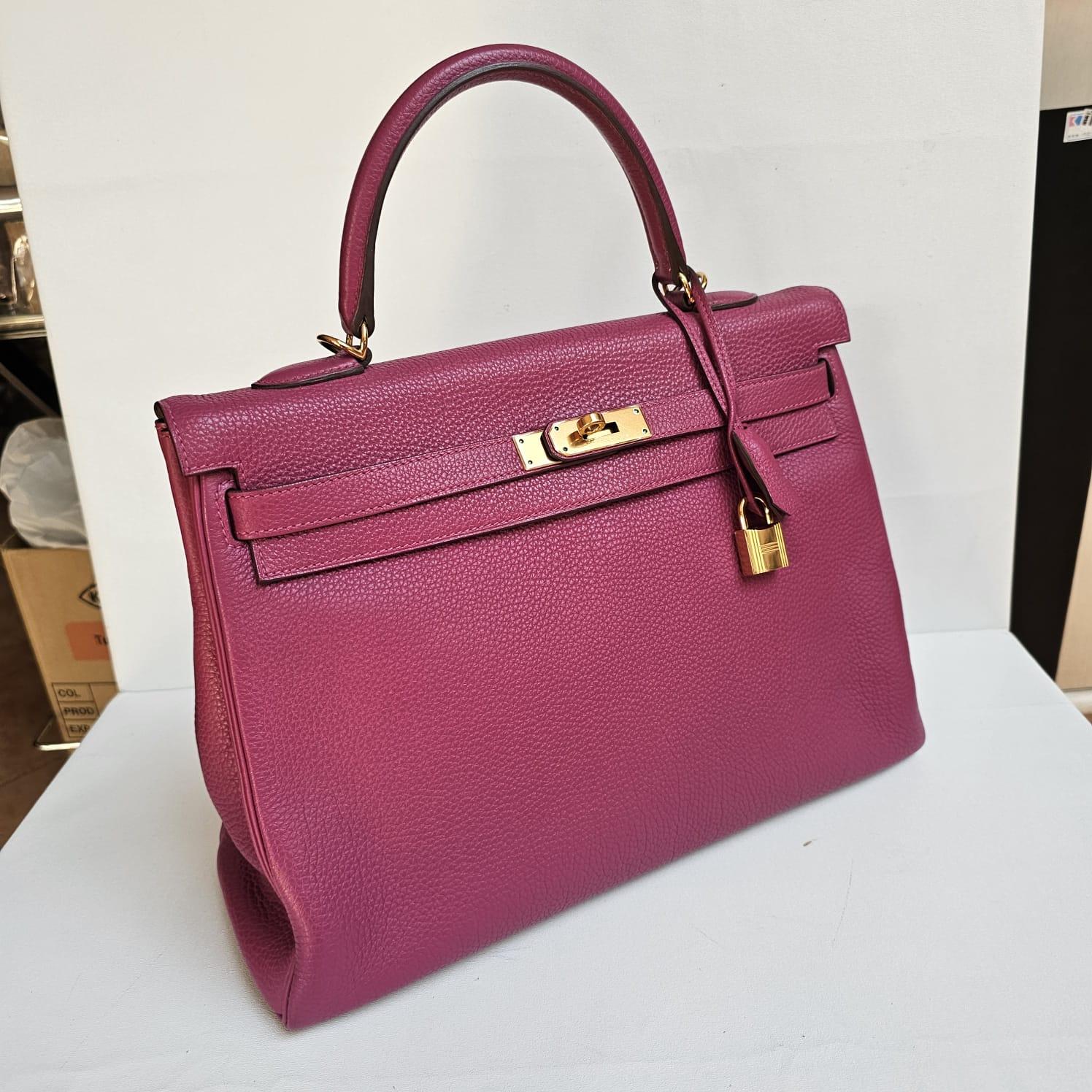 Women's or Men's Hermes 2011 Kelly 35 Togo Purple Tosca Bag GHW For Sale