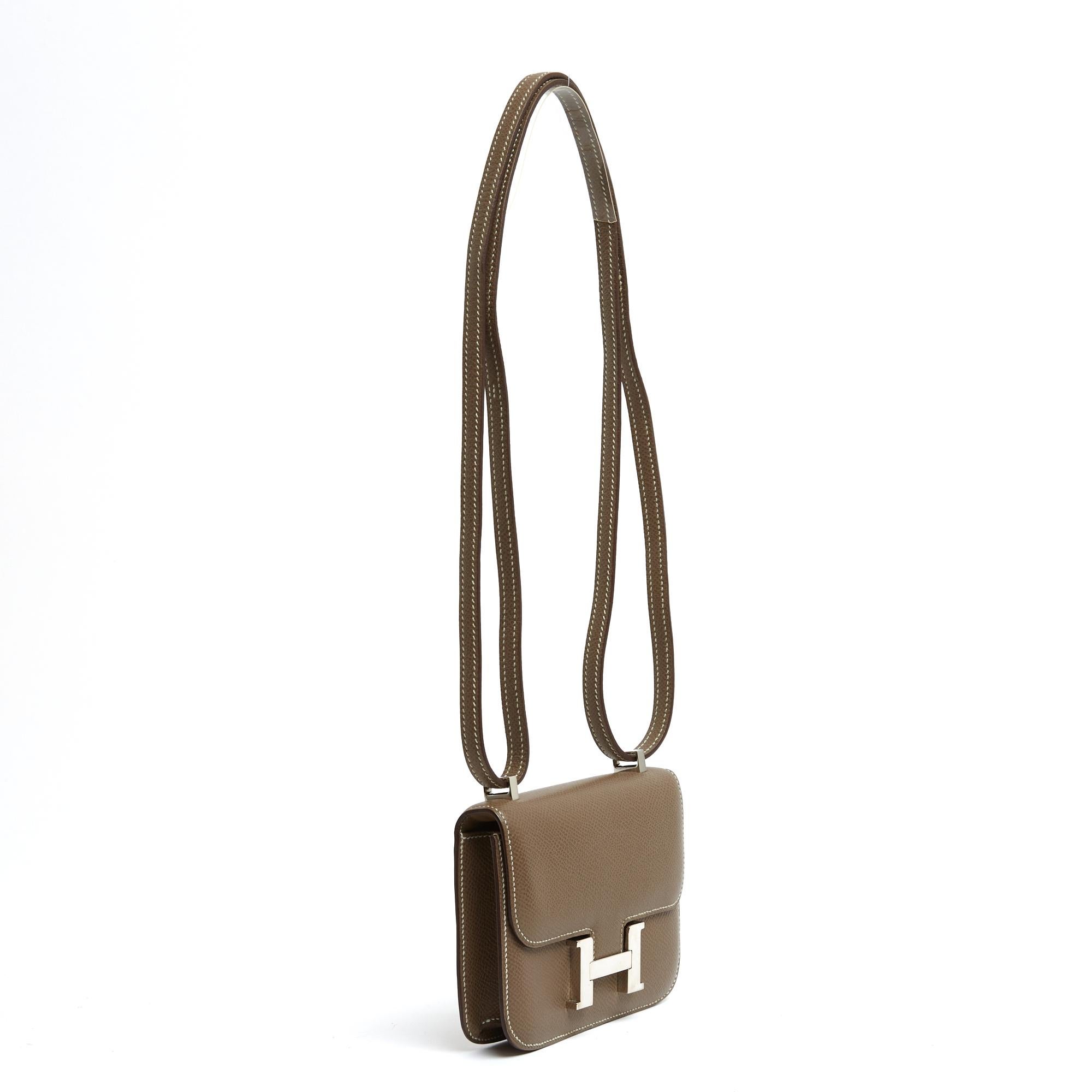 Brown Hermès 2011 Sac Constance 14 Micro Etoupe Epsom Leather Silver HDW Bag Hermes For Sale