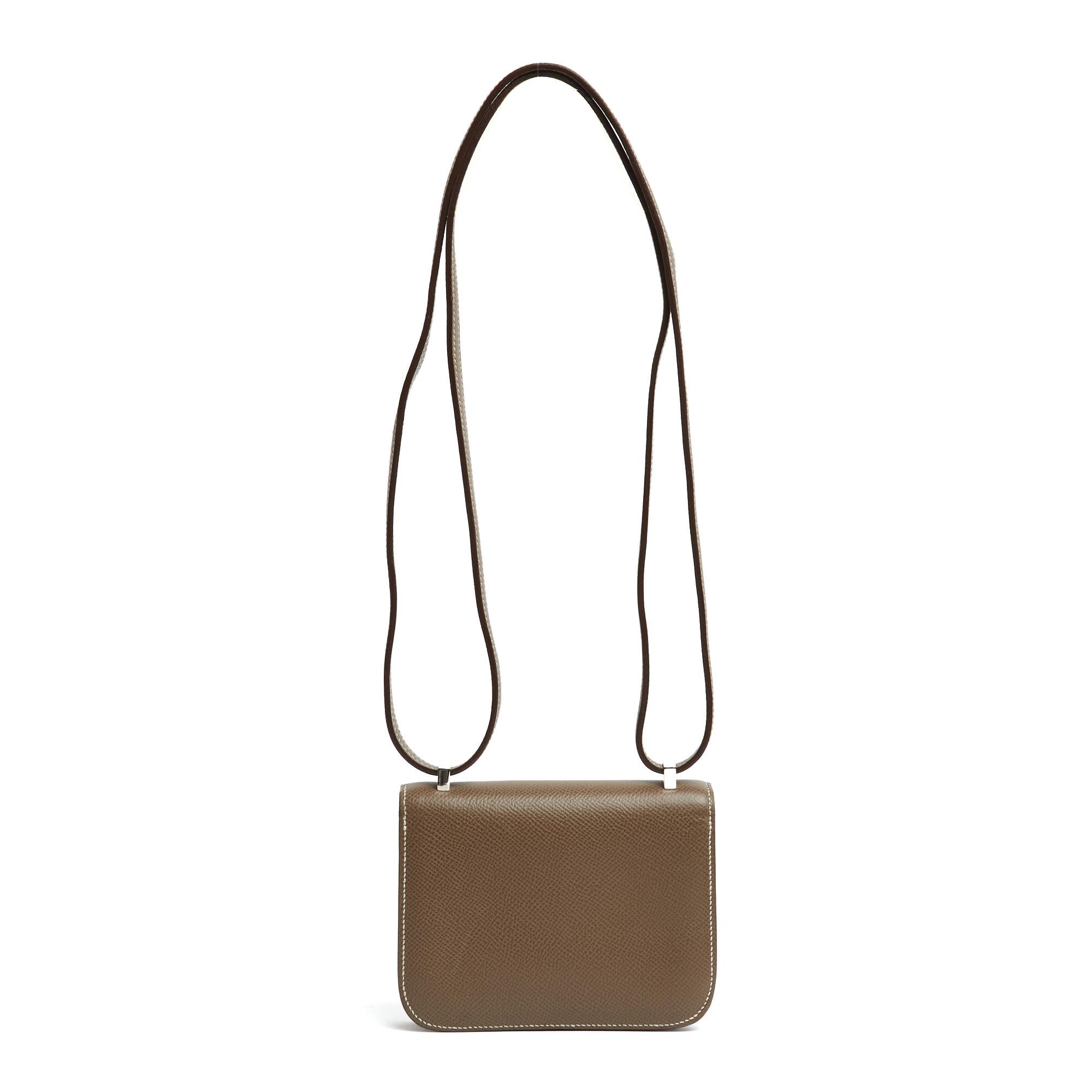 Hermès 2011 Sac Constance 14 Micro Etoupe Epsom Leather Silver HDW Bag Hermes In Excellent Condition For Sale In PARIS, FR