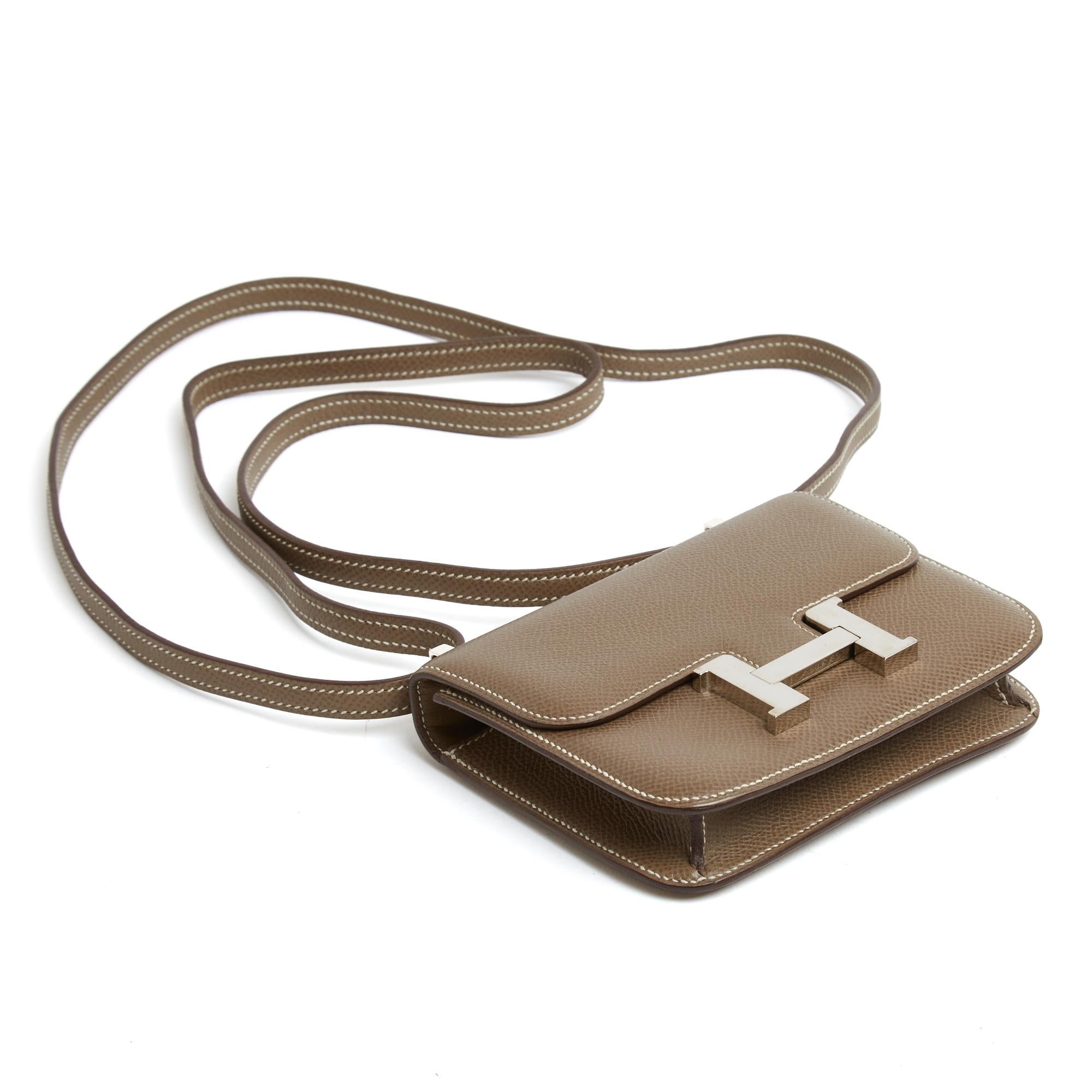Hermès 2011 Sac Constance 14 Micro Etoupe Epsom Leather Silver HDW Bag Hermes For Sale 1