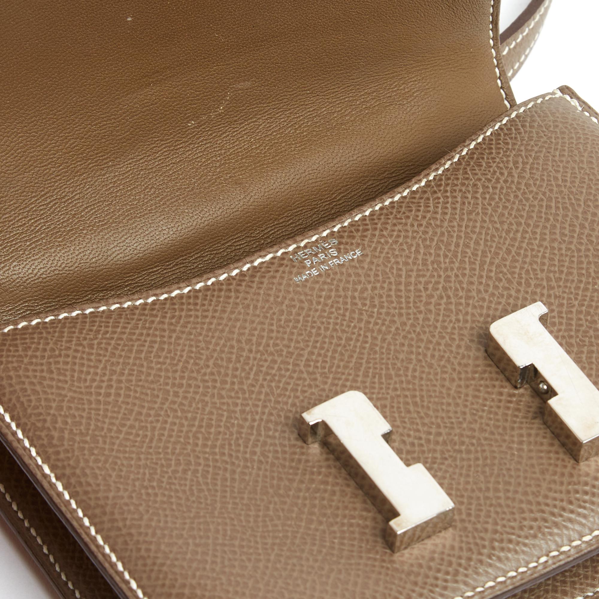 Hermès 2011 Sac Constance 14 Micro Etoupe Epsom Leather Silver HDW Bag Hermes For Sale 2