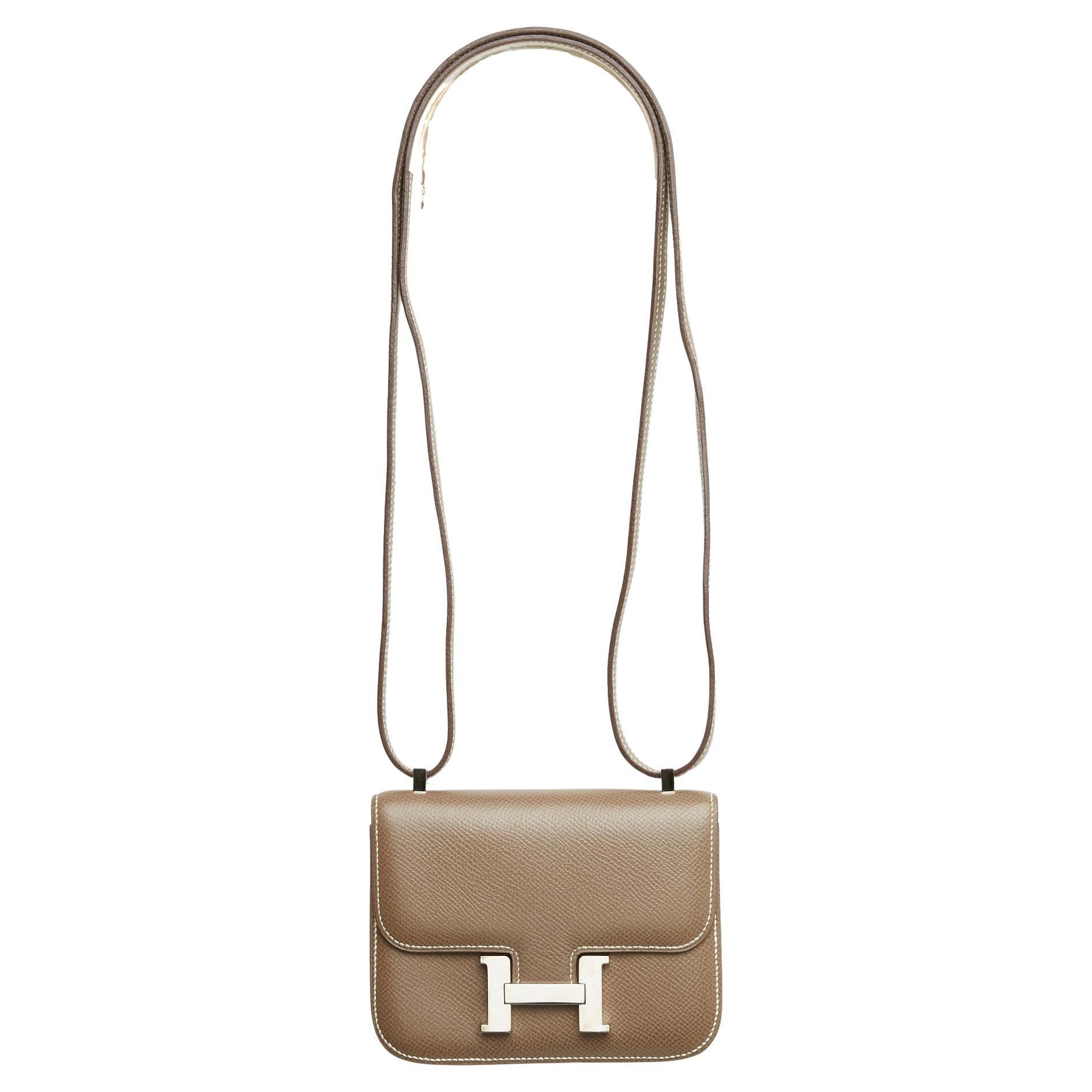 Hermès 2011 Sac Constance 14 Micro Etoupe Epsom Leather Silver HDW Bag Hermes For Sale