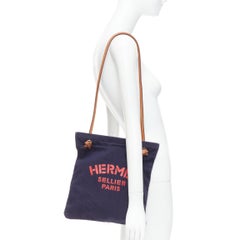 HERMES 2012 Aline navy red logo print canvas leather strap shoulder bag