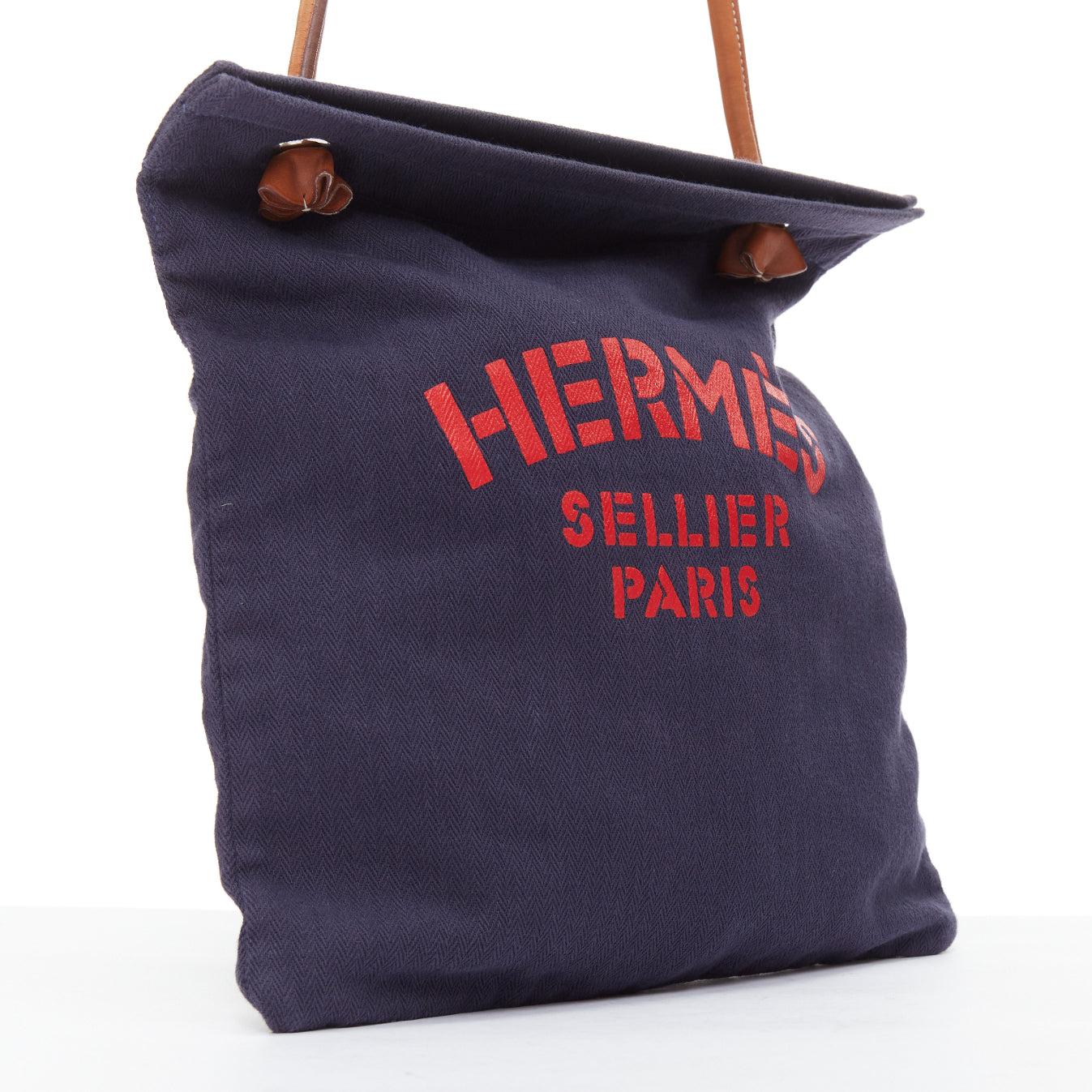 Black HERMES 2012 Aline navy red logo print canvas leather strap shoulder bag For Sale