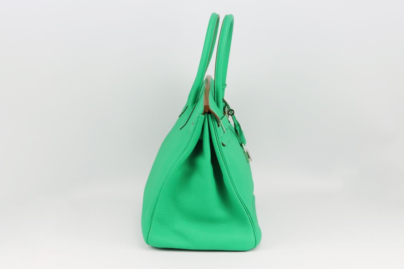 Hermès 2012 Birkin 35cm Togo leather bag. Made in France, this beautiful 2012 Hermès ‘Birkin’ handbag has been made from green ‘Togo’ leather exterior in ‘Menthe’ with matching leather interior, this piece is decorated with silver hardware. Green
