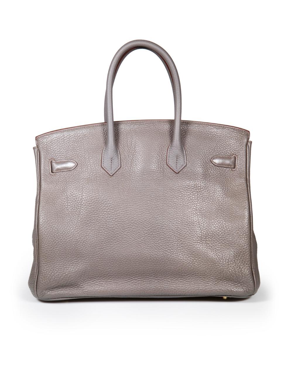 Gray Hermès 2012 Grey Leather Birkin 35 Etain Togo GHW P Stamp For Sale