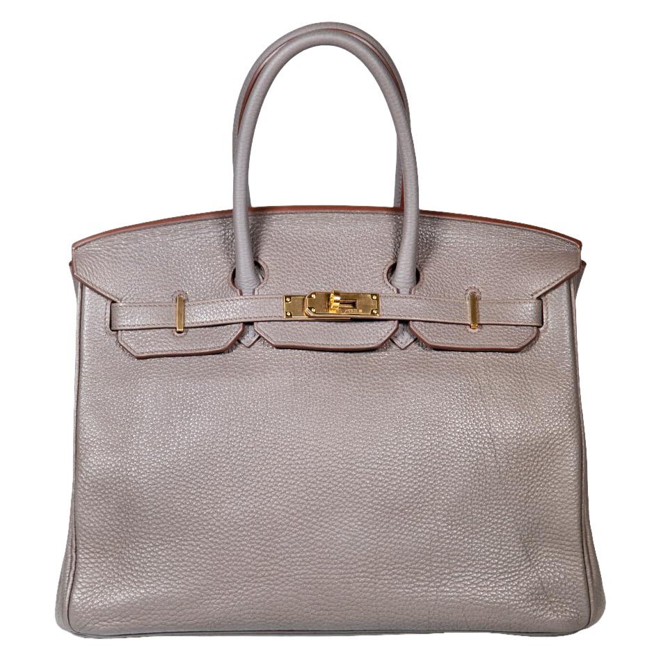Hermès 2012 Grey Leather Birkin 35 Etain Togo GHW P Stamp in vendita