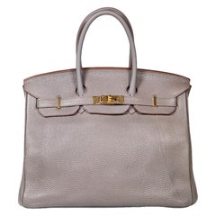Hermès 2012 Grey Leather Birkin 35 Etain Togo GHW P Stamp