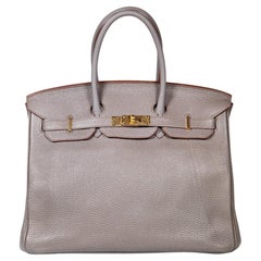 Hermés 2012 Grey Leather Birkin 35 Etain Togo GHW P Stamp