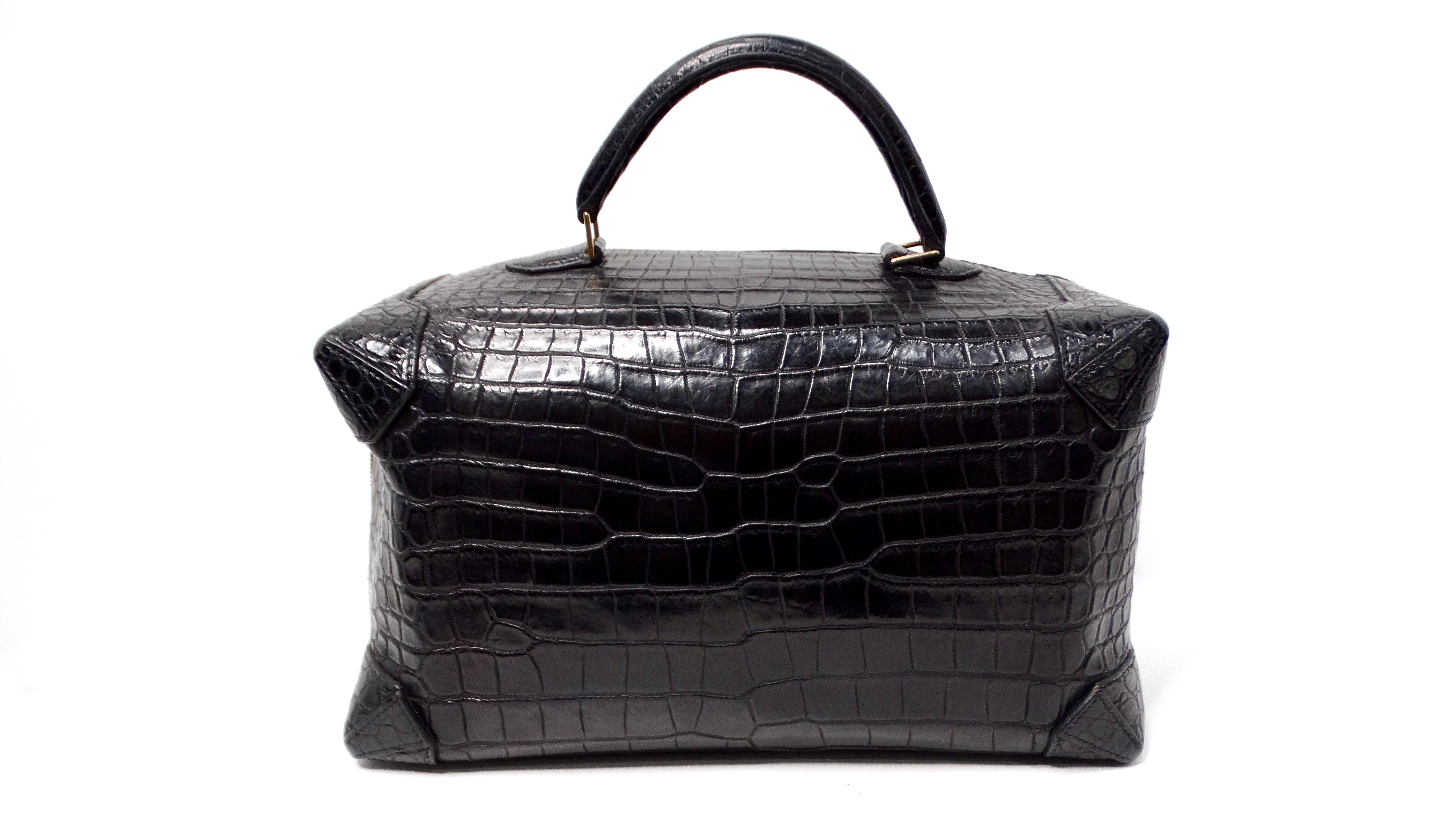 Women's or Men's Hermes 2013 Black Mailbox Cube Q Square Porosus Crocodile Leather Handbag For Sale