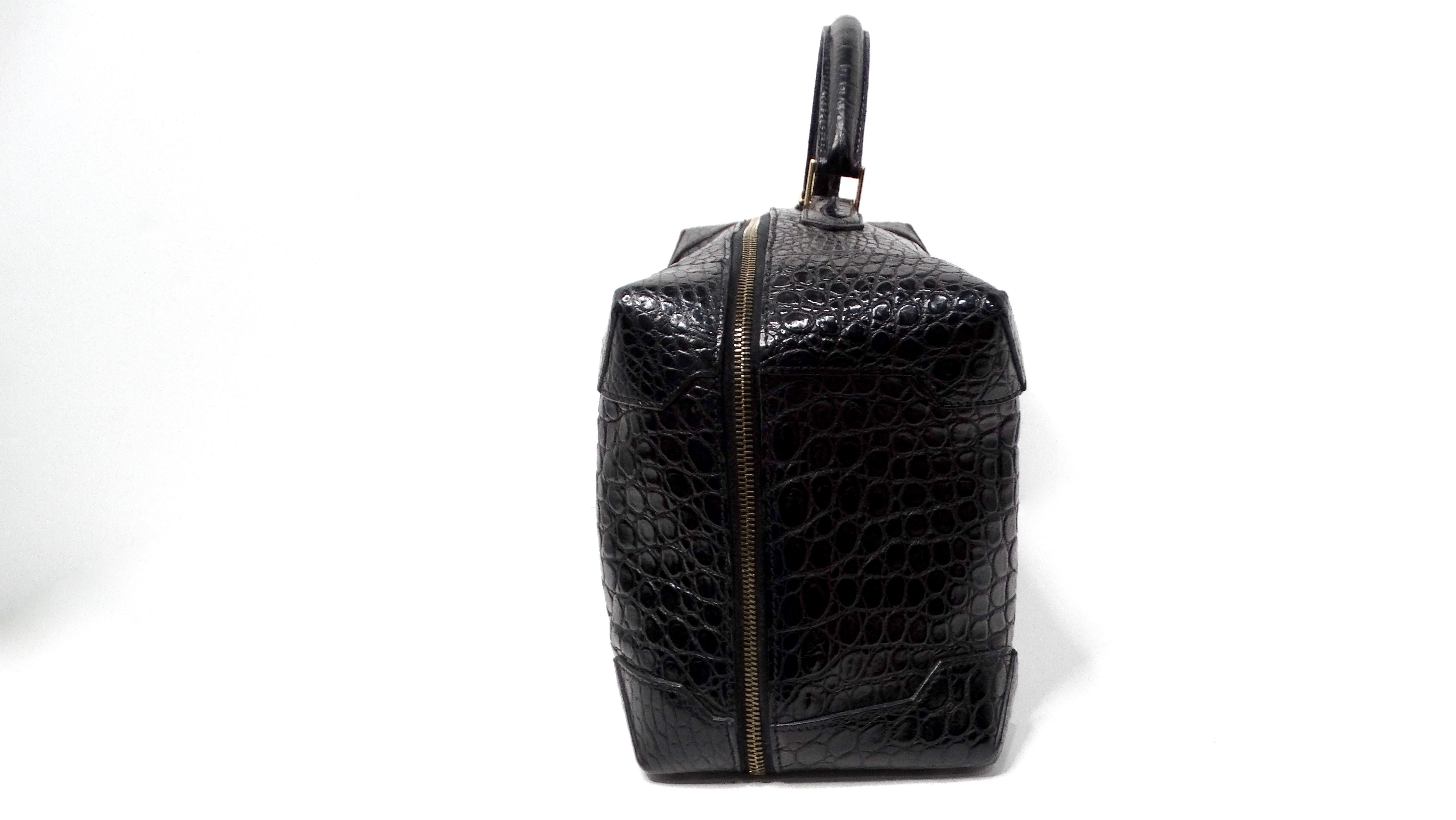 Hermes 2013 Black Mailbox Cube Q Square Porosus Crocodile Leather Handbag For Sale 1