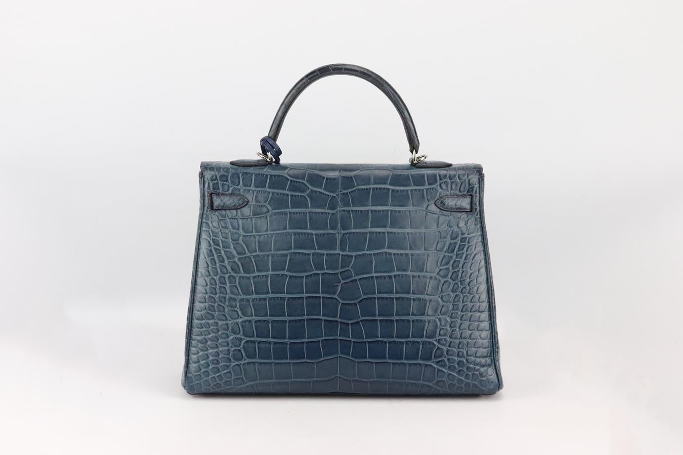 Hermès 2013 Kelly 35cm Bi-colour Matte Alligator Mississippiensis Leather Bag In Excellent Condition For Sale In London, GB