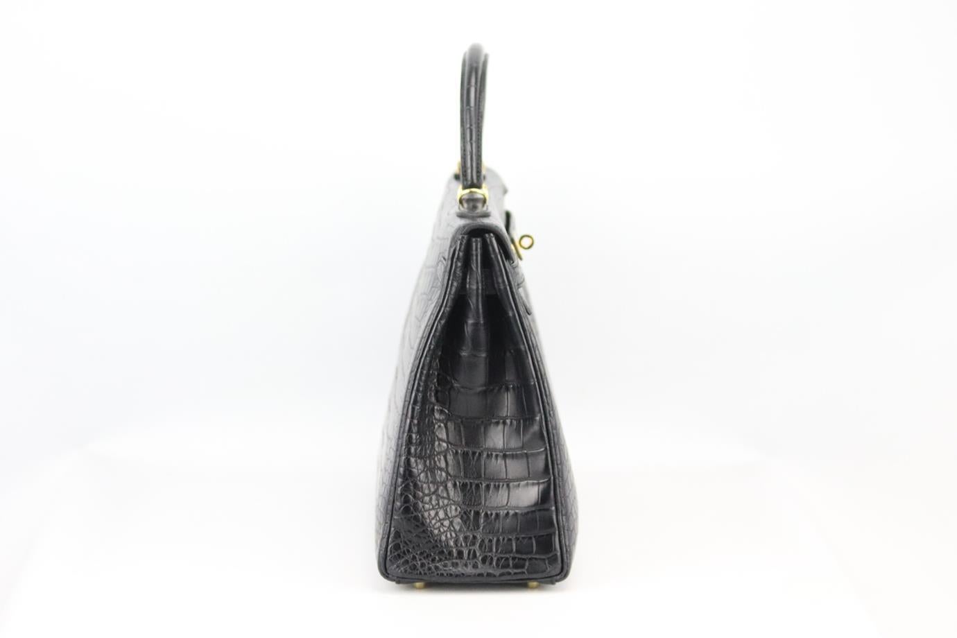 Black Hermès 2013 Kelly 35cm Matte Alligator Mississippiensis Leather Bag For Sale