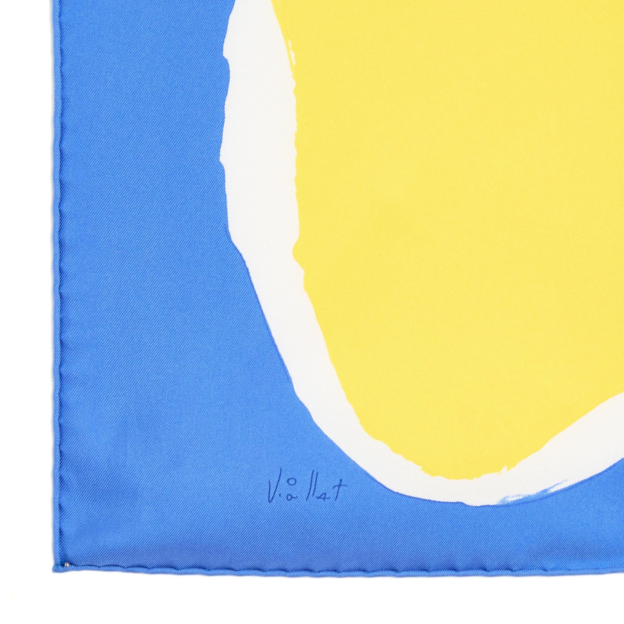 Hermès 2014 Foulard Carré 90 Claude Viallat Blue Yellow Silk Scarf Hermes In Excellent Condition In PARIS, FR