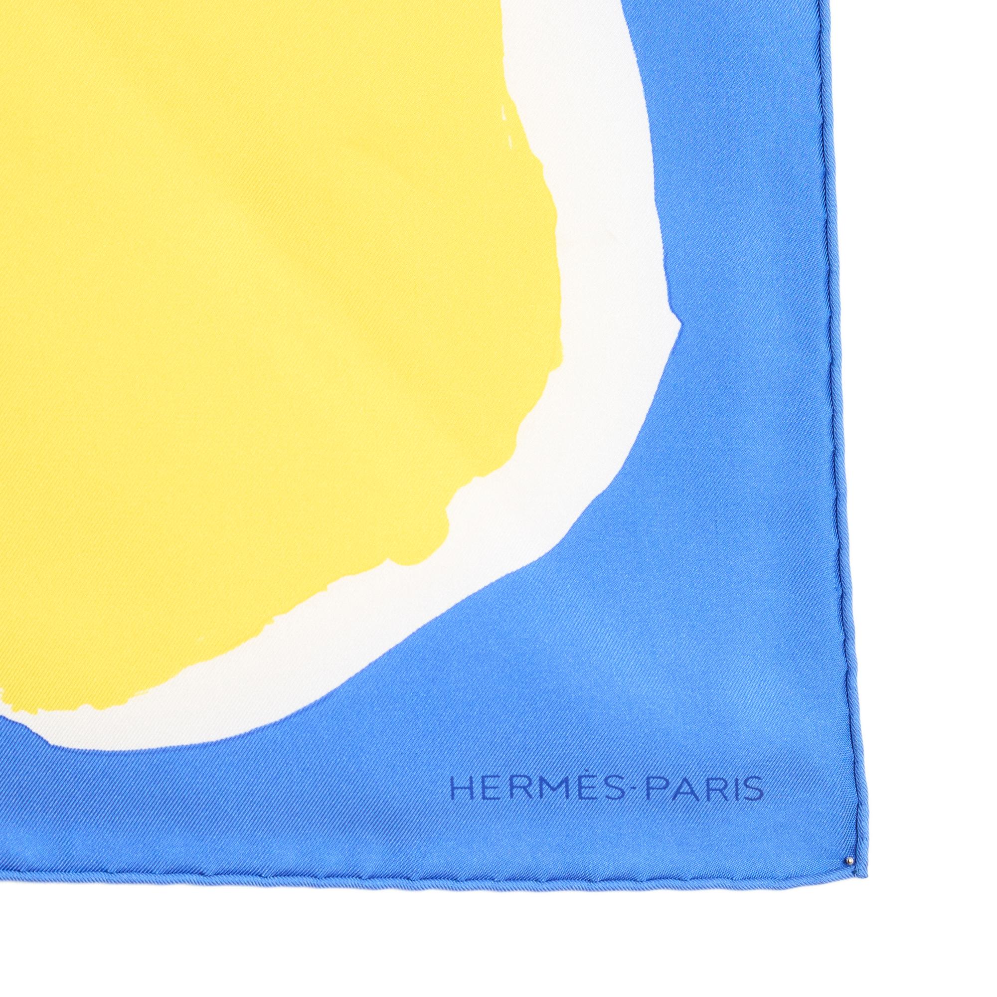 Women's or Men's Hermès 2014 Foulard Carré 90 Claude Viallat Blue Yellow Silk Scarf Hermes
