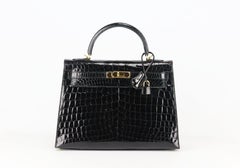 Hermès 2014 Kelly Sellier 32cm Porosus Crocodile Leather Bag
